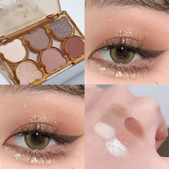 YICKYUE  -  Cartoon Bears Pearlescent Glitter Eyeshadow Palette Matte Velvet Shimmer Smoky Red Eye Shadow Waterproof Korean Contour Makeup