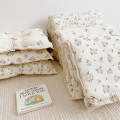 Yickyue Baby Camellia Rose Print Muslin Blanket Quilt for Summer Infant Floral Muslin Comforter Napping Cover for Baby Bedding Quilts
