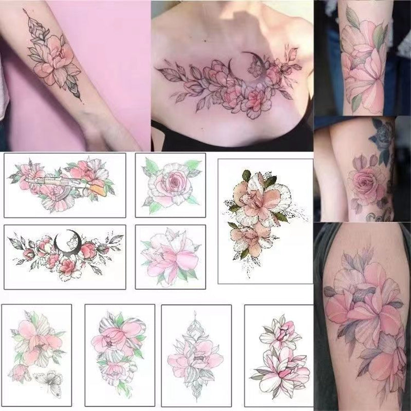 YICKYUE  -  9pcs/Set Sexy Flower Arm Waterproof Temporary Tattoo Stickers Female Watercolour Chest Shoulder Leg Fashion Art Fake Tattoos