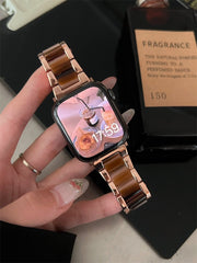 Korea Cool Resin + Metal Strap For Apple Watch Band 41mm 45 44 40 42 38 mm Woman Girl Band For Iwatch Series 7 6 Se 5 4 3 2 Gift