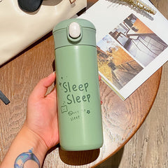 460ml Cartoon Stainless Steel Vacuum Flask With Straw Portable Cute Thermos Mug Travel Thermal Water Bottle Tumbler Thermocup