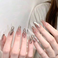YICKYUE  -  10Pcs French Handmade Press on Nails Almond Fake Nails with Bow Wearable Stick-on Nails False Nail Накладные Ногти 네일팁