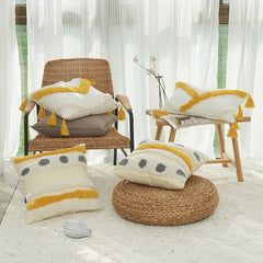 Cotton velvet tassel pillowcase hand-embroidered Nordic Moroccan geometric sofa cushion cover p32