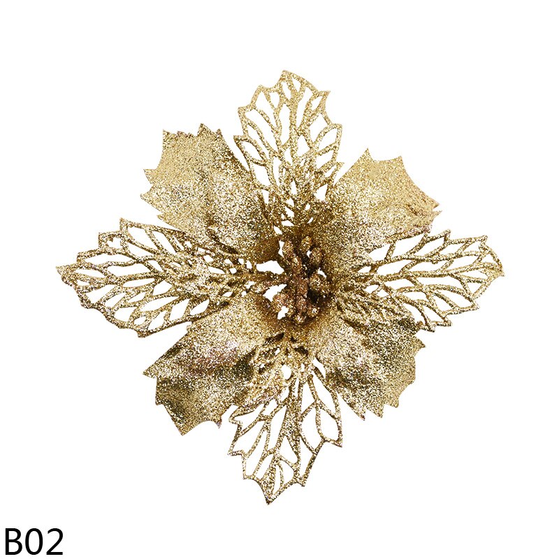 5Pcs 16cm Big Flower Head Artificial Glitter Flower For Christmas Tree Ornament Fake Christmas Flower New Year Home Decoration