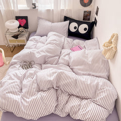 Yickyue INS Blogger Bed Sheets Set Bedding Sets Stripes Duvet Cover Set Quilt Cover Quilt Sets Queen Size Comforter Sets Bed Linen