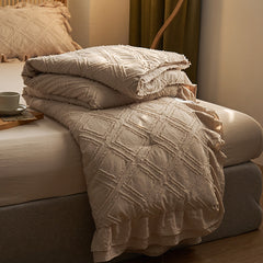 YICKYUE  -  3pcs Lace Quilt, pillowcase Single Double Summer Air Conditioning Throw Blanket Nap Blanket Thin Quilt