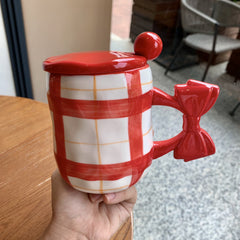 YICKYUE  -  Girlfriend Butterfly Knot Mug Cute High-end Beauty Ceramic Water Cup With Lid Spoon Couple Kitchen Home Coffee Breakfast Cups