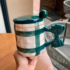 YICKYUE  -  Girlfriend Butterfly Knot Mug Cute High-end Beauty Ceramic Water Cup With Lid Spoon Couple Kitchen Home Coffee Breakfast Cups