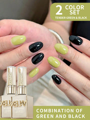 YICKYUE  -  2pcs 15ml Tender Green And Black Gel Nail Polish Starter Pure Soak Off No Wipe Nail Gel Polish Suitable For Summer Manicure Diy