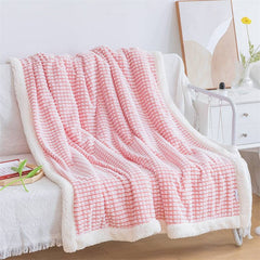 Yickyue Simple Modern Double-layer Lambskin Blanket Ins Korean-style Plaid Thickened Warm Sofa Nap Blanket Skin-friendly Soft Shawl