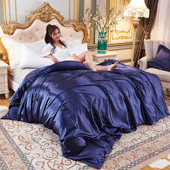 Yickyue - Silky Satin Bedding Set with Duvet Cover Flat Sheet Pillowcases