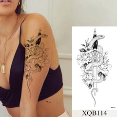 YICKYUE  -  Snake Flower Rose Temporary Tattoo Sticker Flash Waterproof Tattoos Lace Fox Lion Body Art Arm Fake Sleeve Tattoo Women