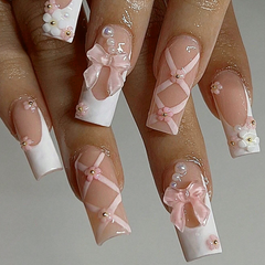 YICKYUE  -  Pink Peach Heart Strawberry Handmade Press on Nails Wearing Armor Bow Bear Camellia Cherry French Cute Nail Art