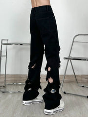 Hearujoy  Men's American Vintage Distressed Jeans High Street Straight Tube Loose Fitting Pants Ripped Denim Trendy Y2k