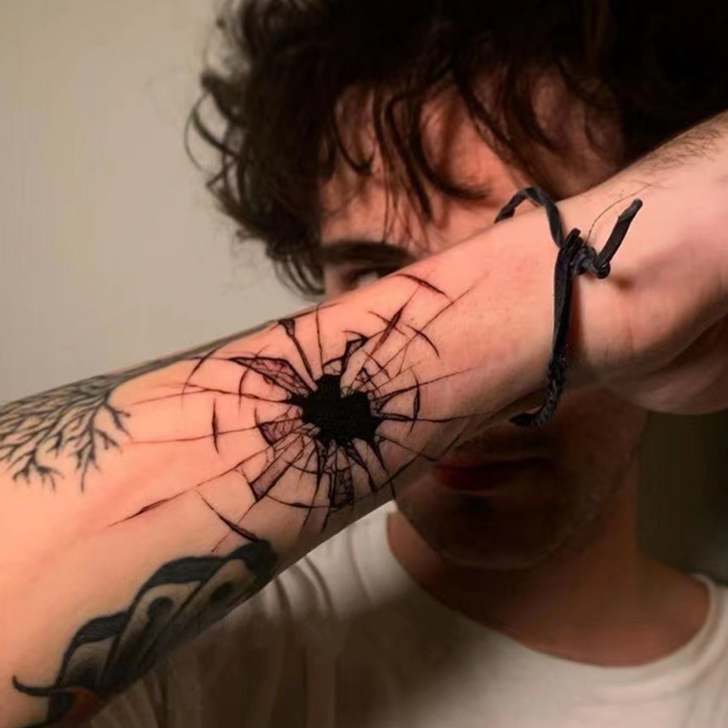 YICKYUE  -  1 Sheet Black Hole Cracks Sticker Waterproof Lasting Temporary Tattoo