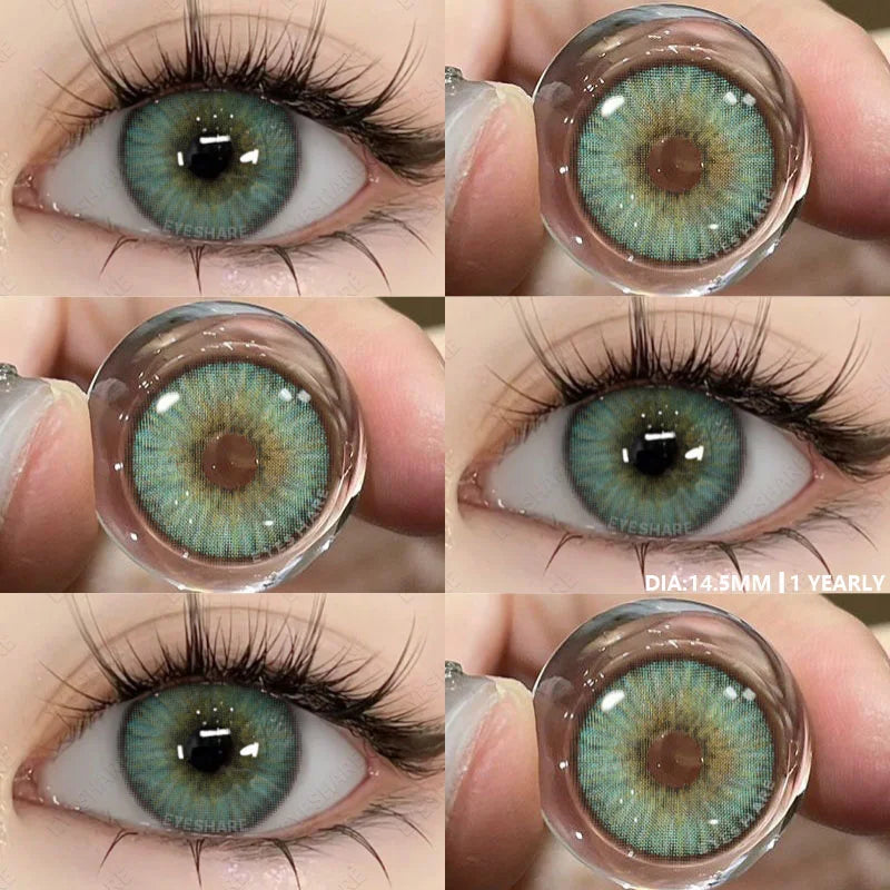 YICKYUE  -  1Pair Fashion Color Contact Lenses With Prescription Myopia Lenses Green Lenses Blue Eye Lens Yearly Use Eye Contacts