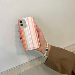 Pearl bracelet rainbow line leather phone case for iphone 8 7 plus xsmax x xr 12 11 promax cute Lanyard soft silicone cover capa