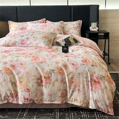 Yickyue  Flower Printed Bedding Set Soft Bedroom Decor Comforter Luxury Duvet Cover Set Pillowcase Bed Sheet Washed Cotton Four Piece Set