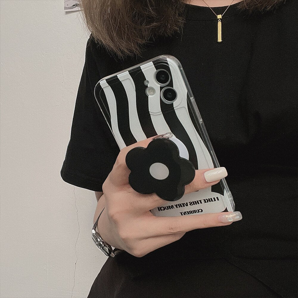 Flower black stand holder silicone 3d cute phone case for iphone 7 8 plus se 2020 12 11 pro max mini xsmax x xr cocver capa