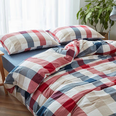 YICKYUE   -  Classical red and blue plaid bedding set 3/4pcs Single Double King size bed linen Cotton duvet cover fitted bed sheet pillowcase
