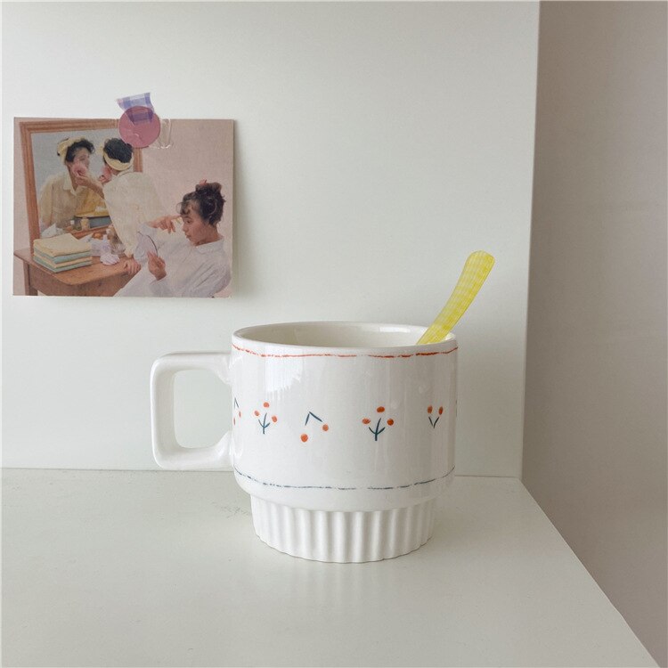 Korean cherry handle Mug lovely girl coffee cup Nordic milk breakfast ceramic cup personality water cup