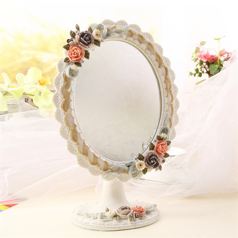 YICKYUE  -  Luxury Three-Dimensional Flower Decoration Makeup Mirror, Desktop Bedroom Ins with Base, Adjustable Vanity Mirror European Light