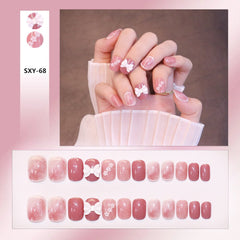 24 Pcs Pointy Gradient Nail Powder Nail Art Fake Nails Spar Cat's Eye Press On Nail Tips Artificial Diamond Manicure Decoration
