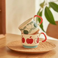 YICKYUE -  laysda 300ml Japanese Flower Coffee Mug Set Retro Ceramic Milk Oats Mug Office Water Handgrip Cup Kitchen Party Drinkware Set