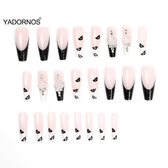 24PCS Long Press on Nails Cute Black Lip Print Full Coverage Artificial Nails Finished Nail Piece 24PCS Best Gifts Fake Nails TY