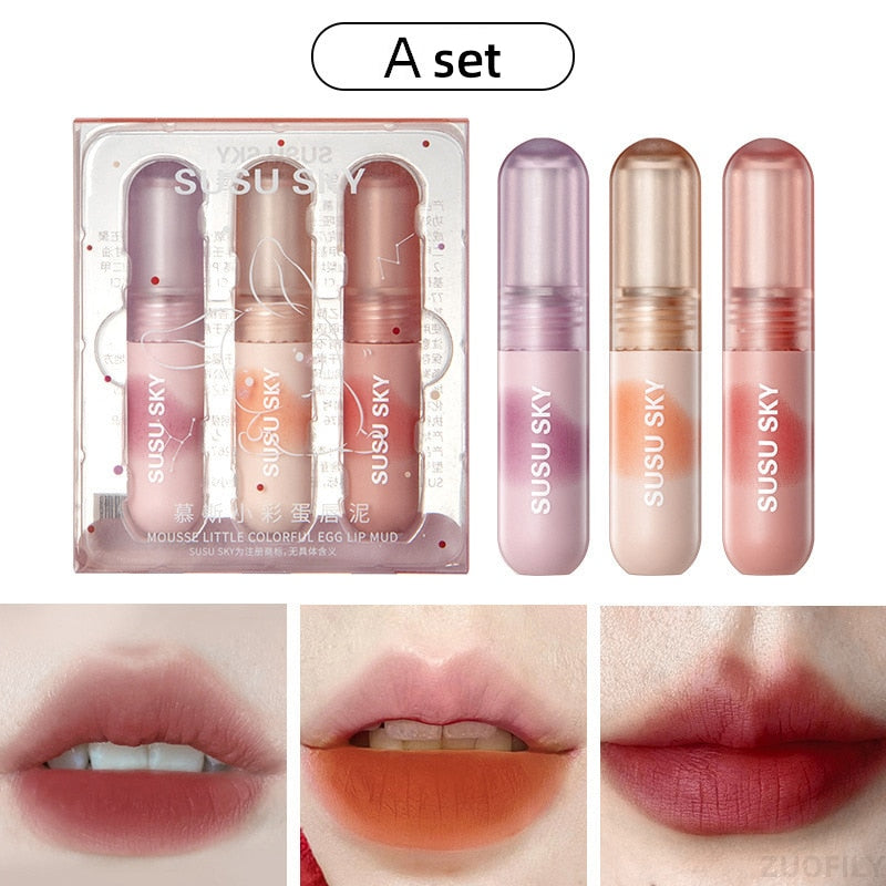 Yickyue 3pc/box Lipsticck Matte Silky A Gift for Friend Red Brown Lipstick Lip Tint Easy To Color Long Lasting Lipstick Makeup Cosmetics