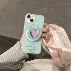 YICKYUE  -  Ins Splash Ink Love Rhinestone Decoration With Holder Magnetic Wireless Charging Cover Case For iPhone 15 14 13 12 11 Pro Max