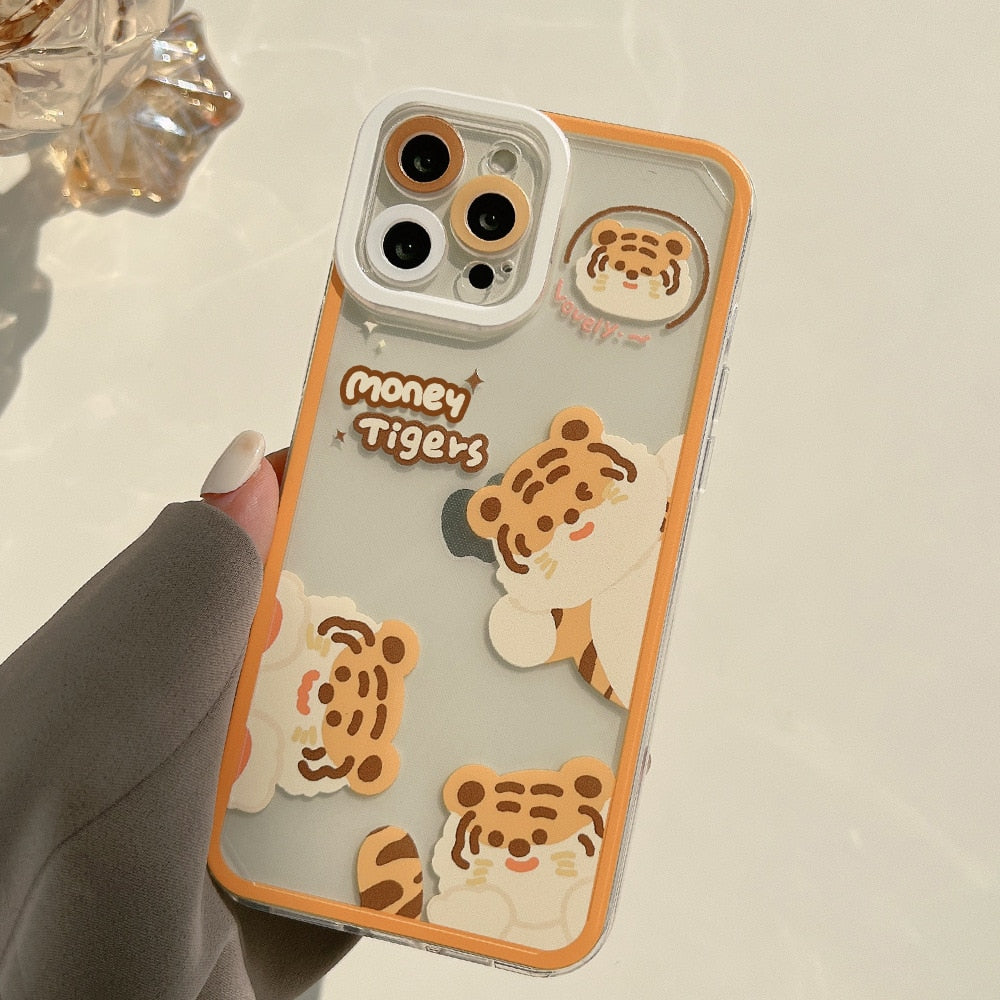 2022 Tiger rich money cartoon couple cute silicone phone case shockproof capa for iphone x xr xsmax 13 mini 12 promax 11 7 8plus