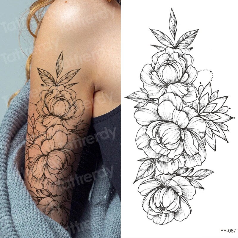 YICKYUE  -  attoo sticker women flower rose peony black tatouage temporaire femme temporary sleeve tattoo waterproof sexy body art fashion