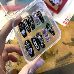 Y2K Punk Design False Nail Aesthetic Handmade Press On Nails Art Rhinestone Fake Nail With Glue Reusable Coffin Tips Manicure