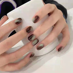 24PCS glue for nails Halo Staining Nail Patch Sweet Style Removable Short Paragraph Fashion Manicure Save Time False Nail Patch