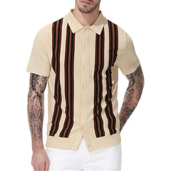 Hearujoy Summer Striped Sweater Men Newest Knit Poloshirt Business Casual Cardigan Tees Streetwear Tshirt Top Ice Silk Fabric Polo Blouse