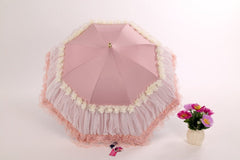 Three Folding Fashion Lace Up Parasol Double Layer Woman High Quality Uv Protection Windproof Travel 8 Ribs Summer Sun Umbrella