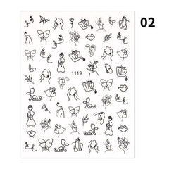 Abstract Lady Face 3D Nail Stickers Flowers Fall Leaf Sliders Paper Nail Art Decor Gel Polish Sticker DIY Manicure Foils Tips