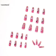 Full Coverage False Nails Pointed Head Nails Comic Style Sweet Knifes Nail Art Finished Nail Piece 24pcs Glue Type Best Gift Ty