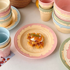 YICKYUE  -  Creative French Ceramic Cake Dessert Tray, Cute Ice Cream Cafe Tableware Set, Home Kitchen Plates