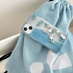 YICKYUE   -  Summer Seaside Blue Fishes Cartoon Phone Case For Iphone 14Pro 14 15ProMax 15 13 12 Pro Max Cute Love Heart Pin Pendant Cover