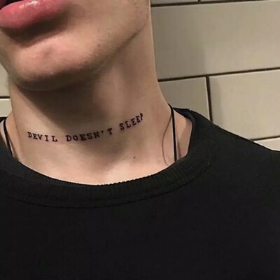 Devil Dosn't Sleep Black Neck Fake Tattoo Stickers For Men Women Arm Body Art Waterproof English Words Temporary Tatto Decal