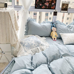 Pure Color Lace Washed Cotton Four-piece Quilt Cover Bed Sheet Bedding Three-piece Student Dormitory Bedding 200x230cm