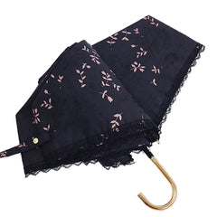 Three Fold Women's Sunshade Rain Umbrella Gold Curved Hook Handle Lace Up Summer Parasol Ladies Beach Travel Sunbreak Umbrella