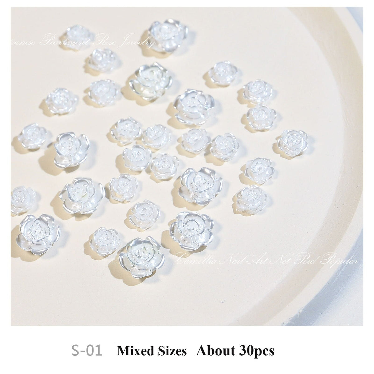 3D White Aurora Camellia Nail Art Jewelry Acrylic Resin Flowers Design Elegant Wedding Charms Accessories Rhinestone Decorations