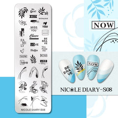NICOLE DIARY Autumn Theme Nail Stamping Plate Maple Leaves Lines Fall Design Stainless Steel Overprint Nail Stamp Stencils