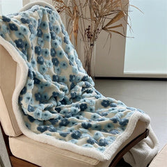 YICKYUE  -  Autumn and Winter Warm Lamb Fleece Blanket Ins Stereoscopic Sakura Jacquard Wool Blanket Modern Simple Casual Sofa Blanket