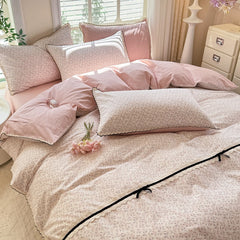 YICKYUE  -  2025 New Floral Lace Cotton Bedding Set - 4PC Korean Princess Style | 100% Pure Cotton