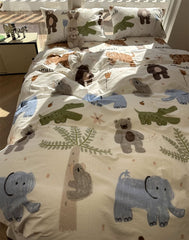 YICKYUE  -  Cute cartoon animal crocodile elephant bedding set,twin full queen king cotton home textile bed sheet pillow case quilt cover