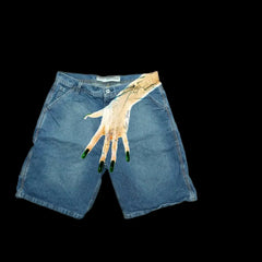 Hearujoy  90s Streetwear Gothic Finger Hip Hop Graphic Print Denim Shorts Y2k Retro Blue Baggy Gym Shorts Fashion Streetwear Jorts Men Basketball Shorts